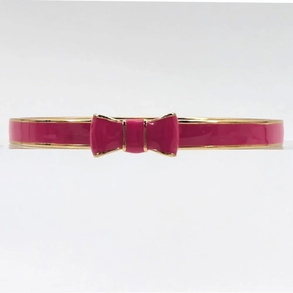 Kate Spade New York Pink Bow Bangle Bracelet Gold Tone 8" - Picture 4 of 11